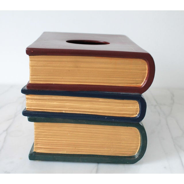 Ceramic 1990's Trompe l'Oeil Stacked Books Ceramic Tissue Box Cover For Sale - Image 7 of 11