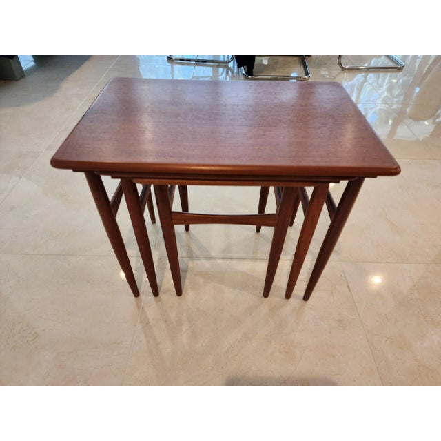 1960 Danish Teak Nesting Tables Set of Three For Sale - Image 10 of 12