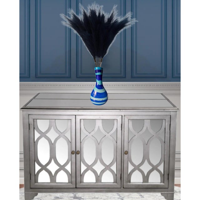 Murano Sasaki Blue Net Pattern Art Glass Vase For Sale - Image 4 of 12