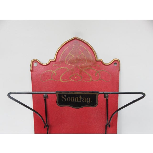 Art Nouveau Wall Newspaper Stand in Metal Bordeau Red, Black & Gold, 1890s For Sale - Image 5 of 15
