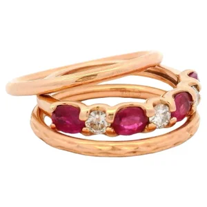 EFFY 14K Rose Gold Ruby & Diamond Ring with Two Stackable Bands