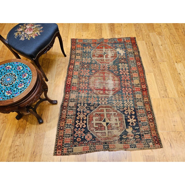 Royal Blue 19th Century Caucasian Shirvan Area Rug, Tribal Geometric Pattern, Blue & Ivory, 3’ x 5’ For Sale - Image 8 of 17