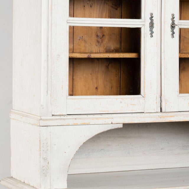 Wood 19th Century Danish Gray Painted Pine Cabinet Cupboard With Glass Upper Doors For Sale - Image 7 of 16
