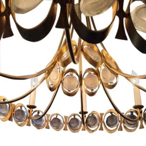 Gaetano Sciolari Midcentury Italian Crystal & Brass Chandelier by Gaetano Sciolari, C 1960 For Sale - Image 4 of 4