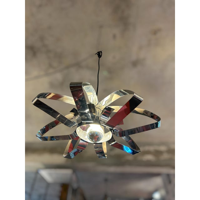 Silver Chrome-Plated Metal Flower Pendant Light, 1970s For Sale - Image 8 of 10