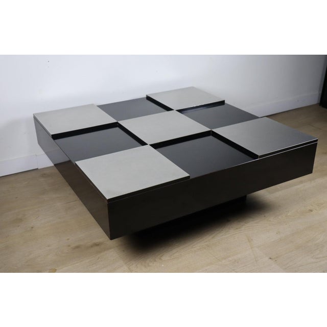 Vintage Coffee Table in Lacquered Wood and Aluminum, 1970s For Sale - Image 15 of 16