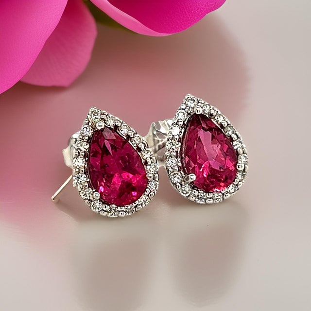 2010s Natural Pink Tourmaline Diamond Stud Earrings 14k W Gold 2.02 TCW Certified For Sale - Image 5 of 18
