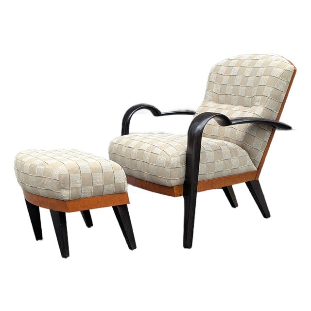 Postmodern Burl Wood Lounge Chair and Ottoman Attributed to Adam Tihany for Pace Collection, C. 1990, Italian For Sale