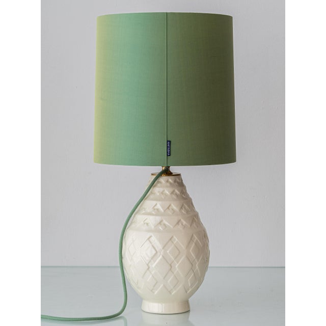 Green Art Deco Ceramic Pineapple Table Lamp with Silk Lampshade by Charles Catteau for Boch Frères, 1920s For Sale - Image 8 of 18
