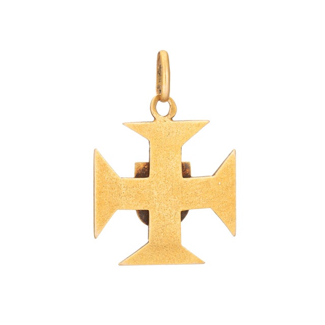Victorian Antique Portuguese Medallion 19k Yellow Gold Cross of Christ Red Enamel Jewelry For Sale - Image 3 of 4