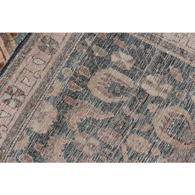 Antique Persian Tabriz With Medium in Light Teal Background & Light Pink Border 3'6 X 12'9 For Sale - Image 12 of 12