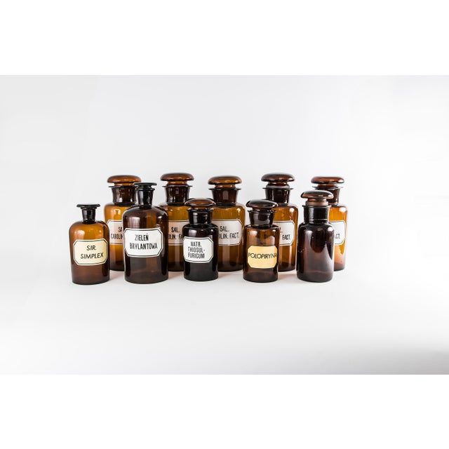 Vintage Amber Pharmacy Bottles, 1950, Set of 32 For Sale - Image 4 of 12