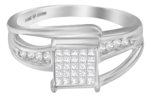 10K White Gold 1/3 Cttw Invisible Set Princess-cut Diamond Cluster Bypass Ring (H-I Color, SI1-SI2 Clarity) - Ring Size 7