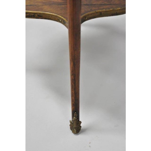 Antique French Louis XV Style Marquetry Inlay Bronze Ormolu Rosewood Side Table For Sale - Image 9 of 16