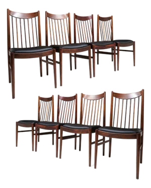 Mid 20th Century Eight Arne Vodder for Helge Sibast High-Back Rosewood Dining Chairs in Black Leather