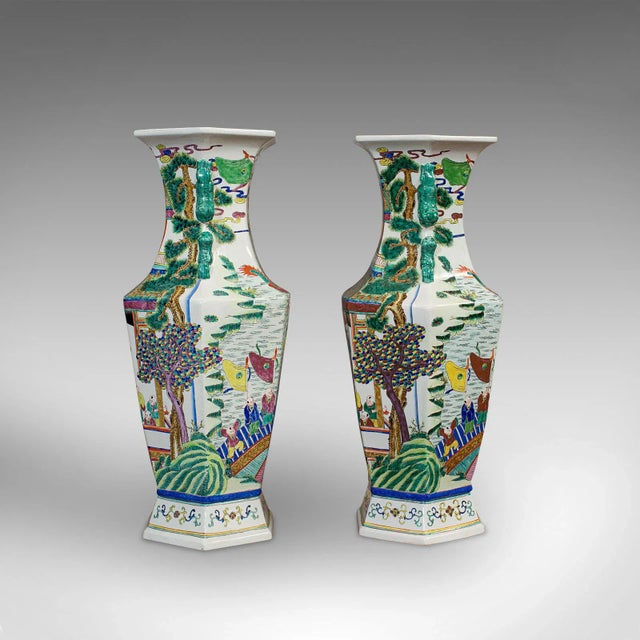1900s Ceramic Oriental Urns - A Pair For Sale - Image 6 of 13
