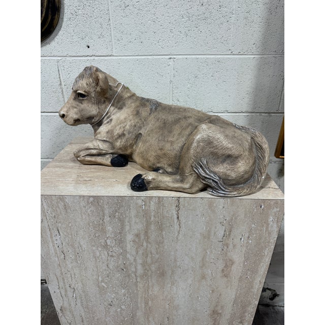 Farmhouse Large Vintage Rustic French Ceramic Stone Bull For Sale - Image 3 of 8