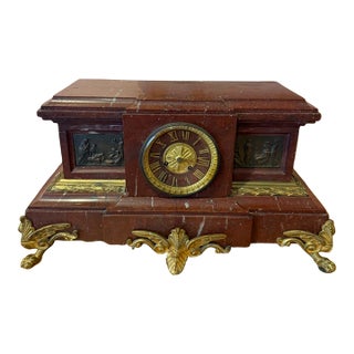 19th-Century French Bernoux Paris Rouge Marble & Gilt Bronze Mantel Clock, C. 1875 For Sale