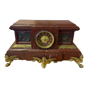 19th-Century French Bernoux Paris Rouge Marble & Gilt Bronze Mantel Clock, C. 1875