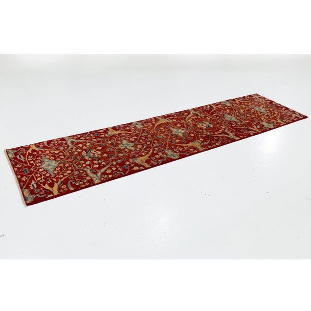 Modern 3 X 10 Modern Designed Sultanabad Wool Runner Handmade in Red For Sale - Image 3 of 9