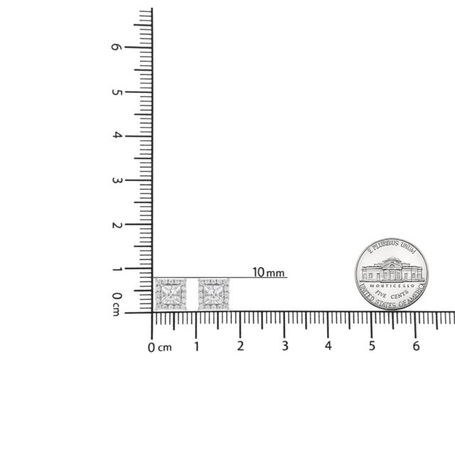 .925 Sterling Silver 1/4 Cttw Princess and Round Cut Diamond Halo Stud Earrings For Sale In New York - Image 6 of 6