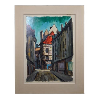 1960s Juilaud (20th-Century French Artist) Mid-Century Street Scene With Half-Timbered House For Sale
