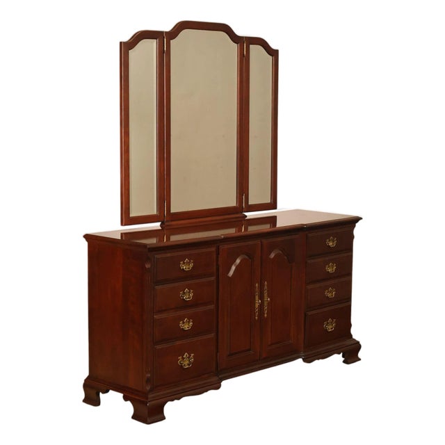 Pennsylvania House Chippendale Style Cherry Long Dresser with Mirror For Sale