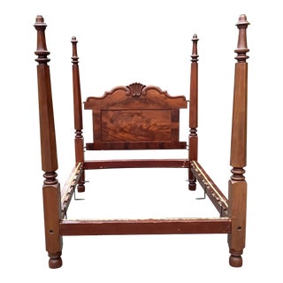 Antique 19th Century Mahogany and Flame Mahogany Empire Tall Post Bed For Sale