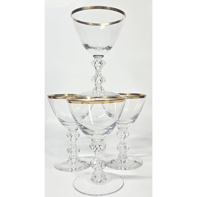 Gold Rimmed Hollywood Regency Crystal Goblets- Set of Four For Sale - Image 14 of 16