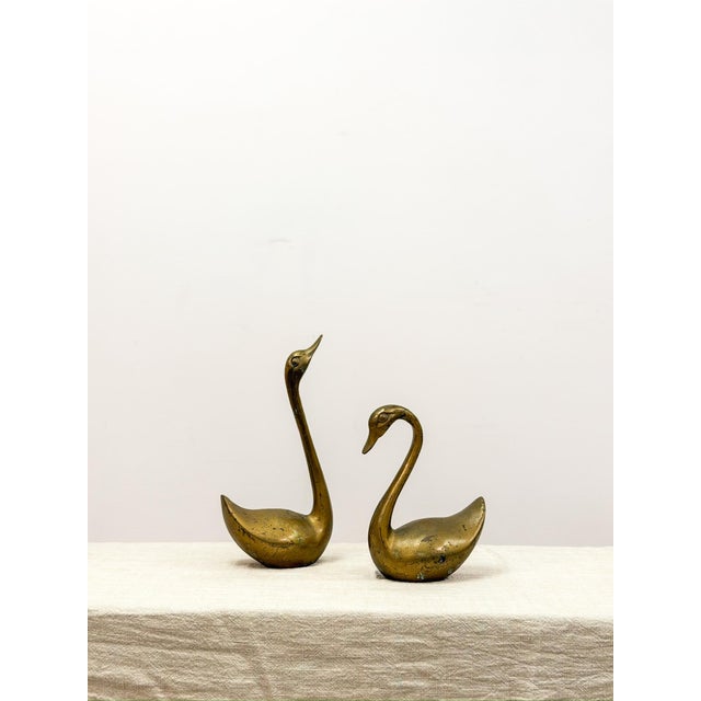 Pair of Vintage Brass Swan Figurines Decorative Statues McM, Postmodern Decor For Sale In Tampa - Image 6 of 6