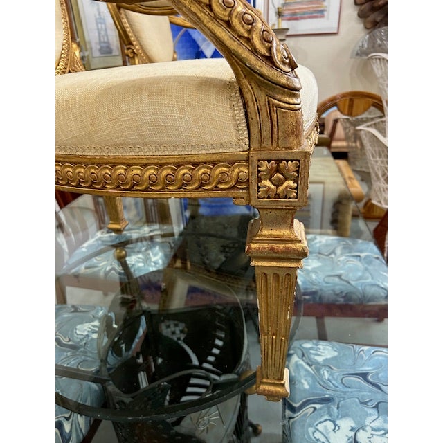 20th Century Italian Wood Carved Gold Gilt Oval Armchairs, a Pair For Sale In West Palm - Image 6 of 12