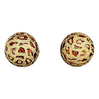 Vintage Ciner Leopard Enamel Clip on Earrings For Sale