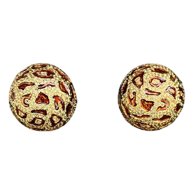 Vintage Ciner Leopard Enamel Clip on Earrings For Sale