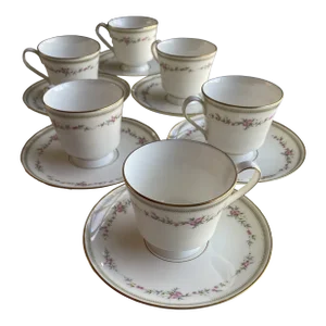 Vintage Mikasa Bone China " Millbrooke" Pattern Cups & Saucers Set- 12 Pieces