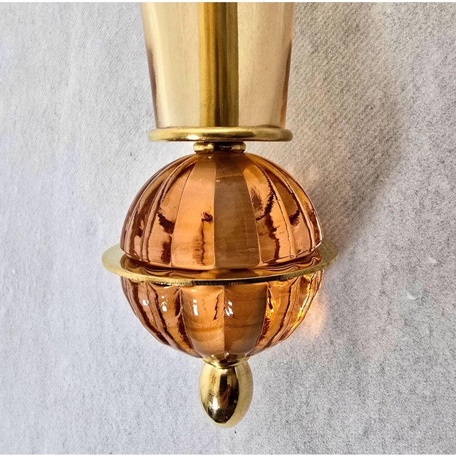 1990s Mid-Century Modern Brown and Amber Murano Glass Sconces - a Pair For Sale - Image 11 of 11