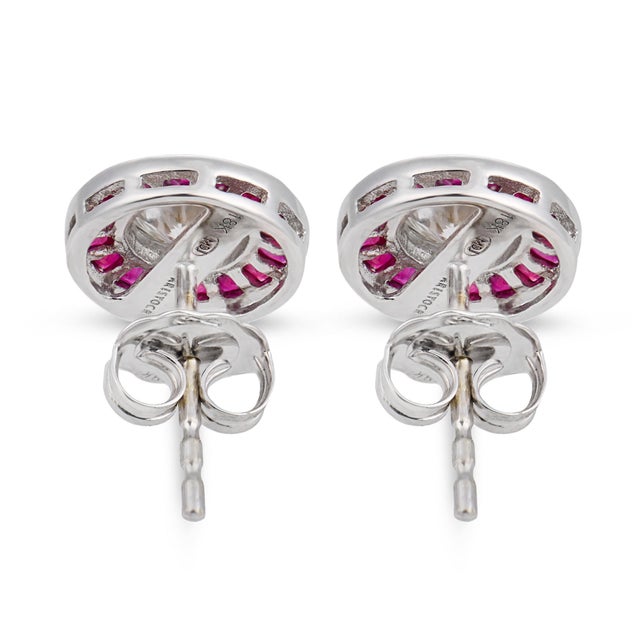 Contemporary Diamond Ruby 18k White Gold Target Stud Earrings, A Pair For Sale In Los Angeles - Image 6 of 7