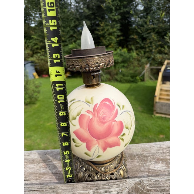 Vintage "Gone With the Wind” Hurricane Parlor Lamp Double Globe Pink Roses For Sale - Image 9 of 11