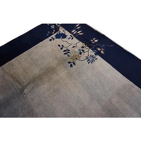 Stone Gray 1920s Gray Solid Open Fiel Antique Chinese Peking Carpet 9'2" X 11'10" Knotted Wool Rug For Sale - Image 8 of 12