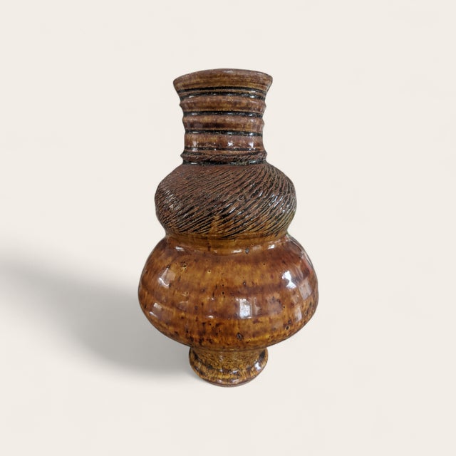 Ceramic Mid Century Lava Glazed Stoneware Vase Vessels- A Pair For Sale - Image 7 of 10