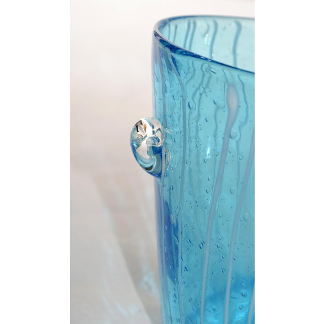 1970s Vintage Venini Style Blown Glass Light Blue White Wine Cooler Martini Ice Bucket Italy For Sale In Miami - Image 6 of 12