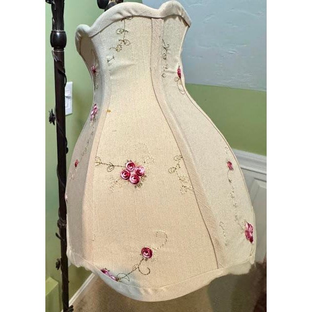 Art Nouveau Vintage Art Nouveau Style Floral Vine Bridge Floor Lamp With Embroidered Shade For Sale - Image 3 of 8