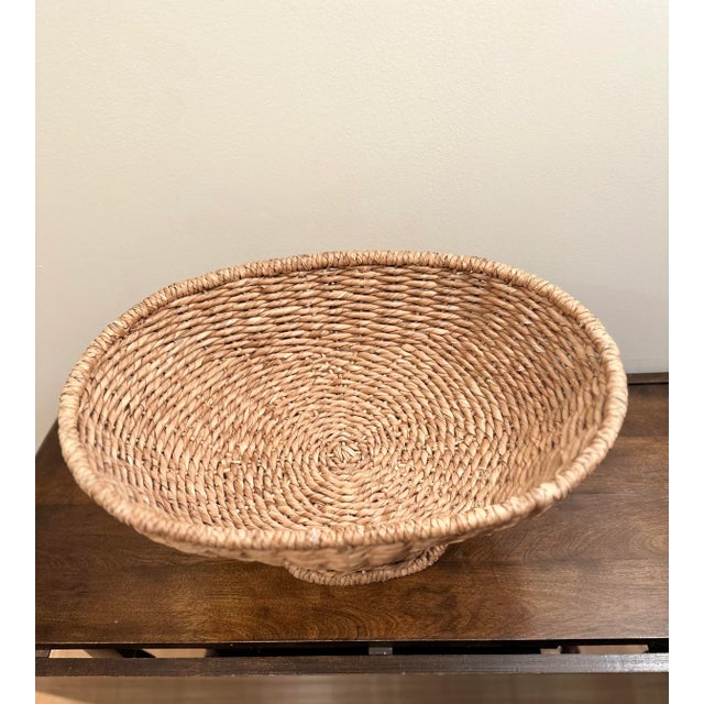 Large Sea Grass Rattan Pedestal Basket Woven Bowl For Sale - Image 10 of 12