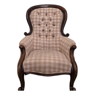 Antique English Gingham Chair For Sale