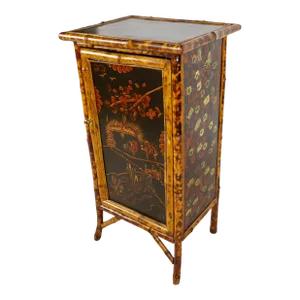 19th Century English Bamboo & Chinoiserie Lacquer Cabinet
