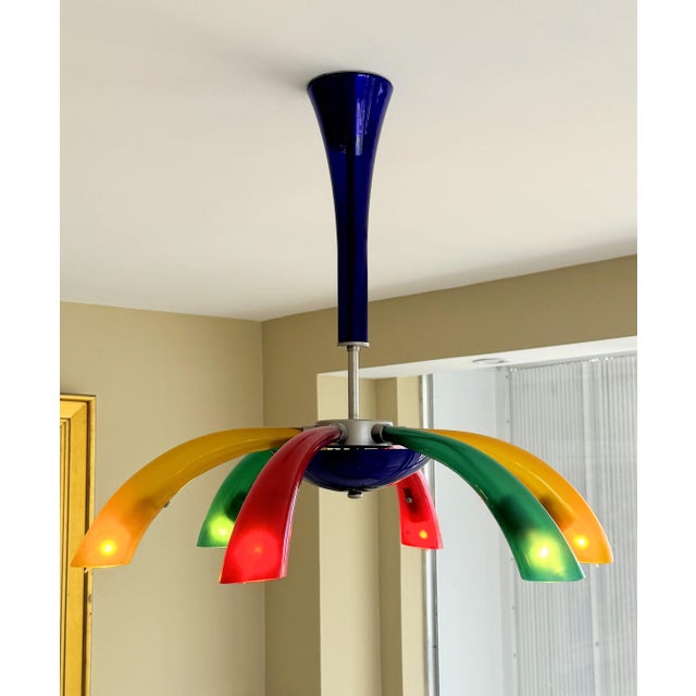 Glass Barovier & Toso Murano Inspired Art Glass Fireworks Style 6-Arm Chandelier For Sale - Image 7 of 9