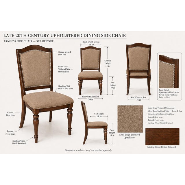 Set of Six Late 20th Century Walnut Dining Chairs With Sculptural Armchairs For Sale - Image 4 of 6