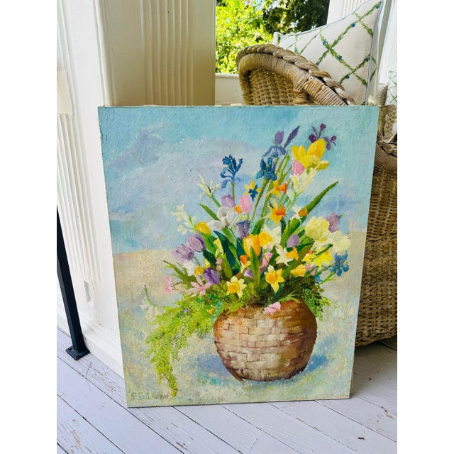 Vintage Floral Oil on Canvas Painting For Sale In Charleston - Image 6 of 8