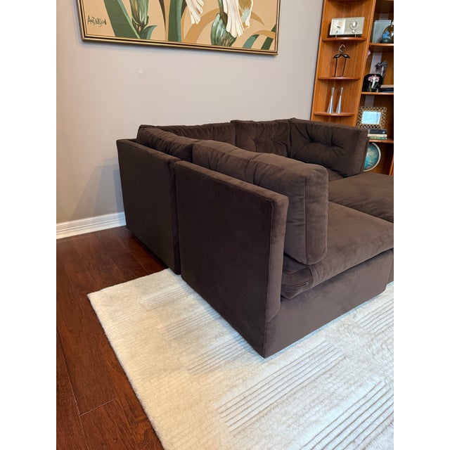 Textile Vintage 1970s Modular Brown Velvet “Playpen” Sofa and Ottoman After Milo Baughman For Sale - Image 7 of 7