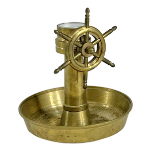 Mid Century Brass Ship Wheel Compass Trinket Dish or Ashtray