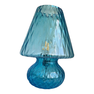 Murano-Style Light-Blue Glass Lamp Featuring “Ballotton” Design
